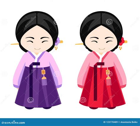 Korean Girls In Hanbok Cartoon Vector 123770489