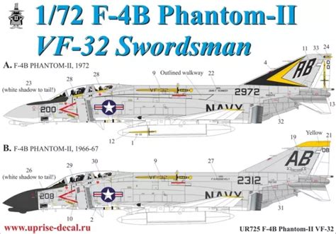172 Decal F 4b Phantom Ii Vf 32 Swordsman No Stencils Ur725 Uprise
