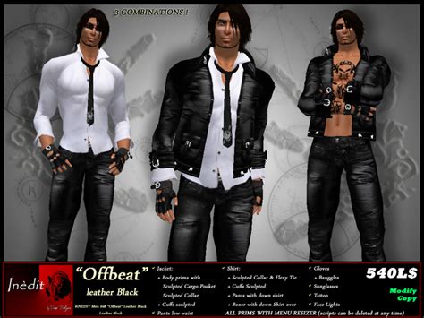 Second Life Marketplace Inedit Men048 Offbeat Black Leather Outfit Casual Biker Vamp