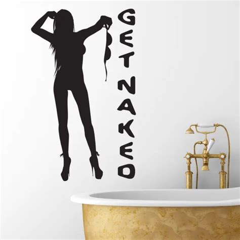 GET NAKED BATHROOM Wall Art Sticker Naked Girl Silhouette Vinyl Wall Decal PicClick