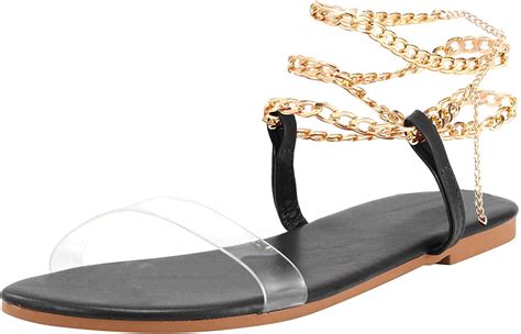 Morecome Women Metal Chain Ankle Strap Flat Sandals Summer Casual Comfy