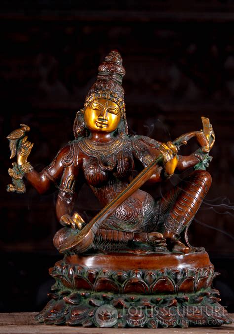 Beautiful Seated Brass Statue Of The Hindu Goddess Saraswati 18 160bs76 Hindu Gods And Buddha