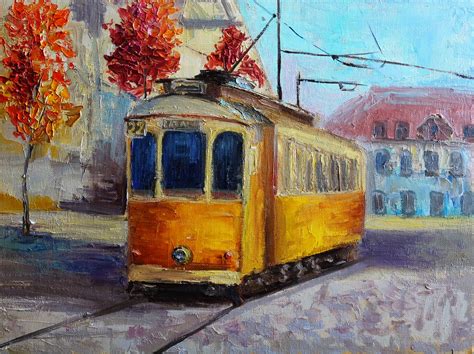 Yellow Tram Oil Painting Original Art Lisbon Artwork Cityscape Etsy