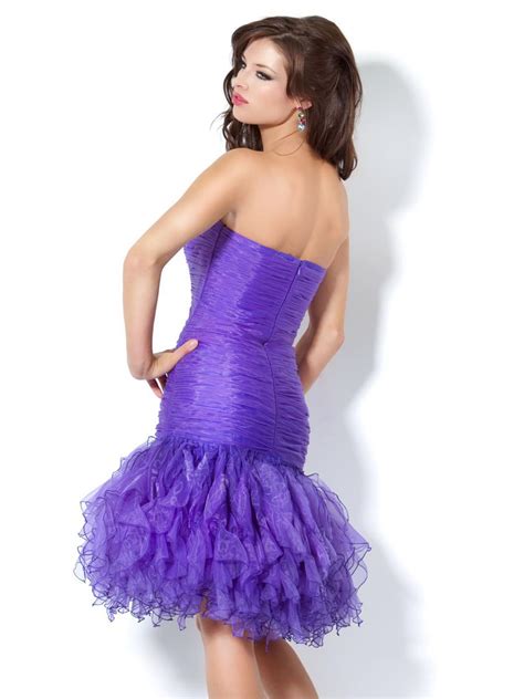 Purple Sheath Strapless Mini Length Zipper Ruched Cocktail Dresses