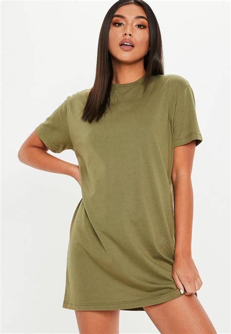 Missguided Khaki Basic T Shirt Dress Shirt Dress Grey T Shirt