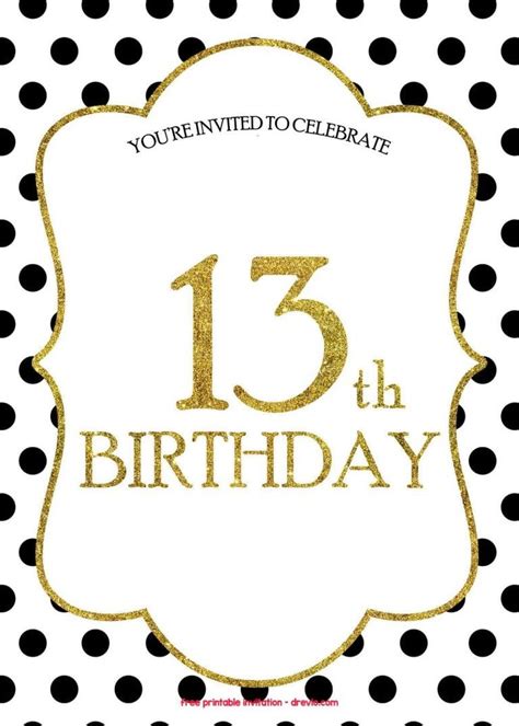 Free Printable 13th Birthday Party Invitations
