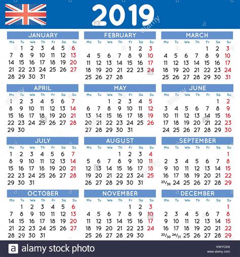 Simple 2019 Year Calendar Week Stock Photos And Simple 2019 Year Calendar