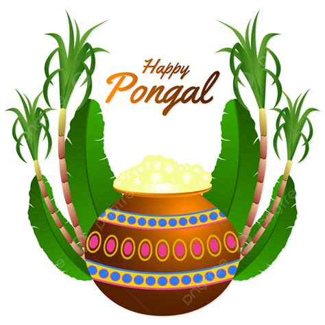 Indian Festival Holiday Pongal Pot With Banana Leaves Happy Pongal