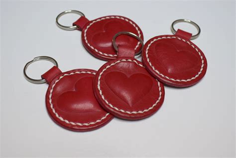Red Heart Keychainvalentines T Etsy Leather Keychain Leather