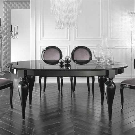 Italian Designer Oval Extendable Black Lacquered Dining Set Luxury