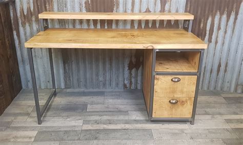 Industrial Rustic Desk With Monitor Shelf Compact Desk For Etsy Uk