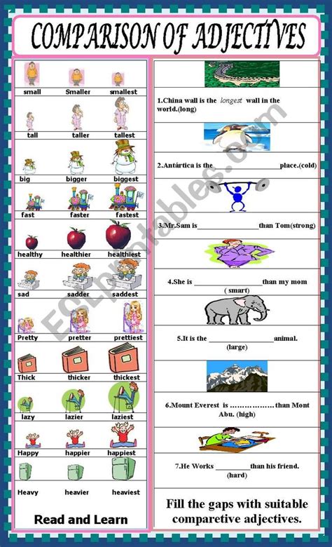 Easy One Grammar Exercises Comparative Adjectives Grammar Worksheets