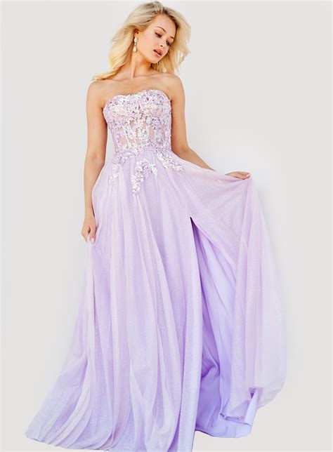 JVN Lavender Embroidered Bodice Prom Dress