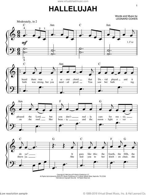 Hier gibt es akkordeonnoten, akkordeonmelodien und akkordeonstücke für dich gratis als pdf zum herunterladen. Cohen - Hallelujah sheet music for piano solo (big note book)