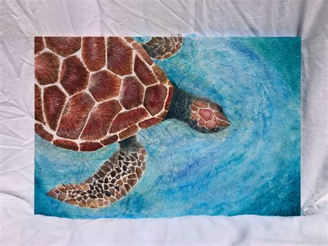 Original Sea Turtle Mixed Media Painting Etsy