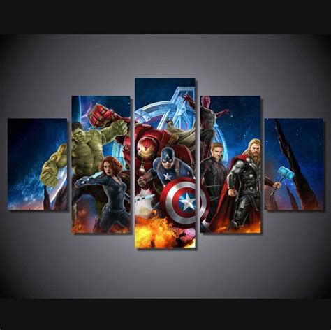 5 Piece Multi Panel Marvel Comic Avengers Super Hero Group Wall Canvas