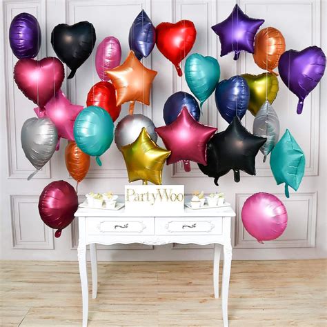 Partywoo Foil Balloons 24 Pcs 18 Inch Star Balloons Heart Balloons