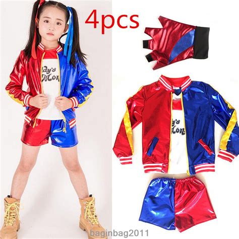 4pcs Kids Suicide Squad Harley Quinn Cosplay Halloween