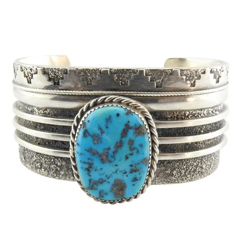 Navajo Inlaid Sterling Cuff Bracelet By Abraham Begay For Sale At 1stDibs