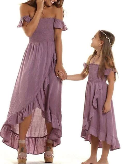 Mommy And Me Ruffle Off The Shoulder Hi Lo Dress Mom And Daughter