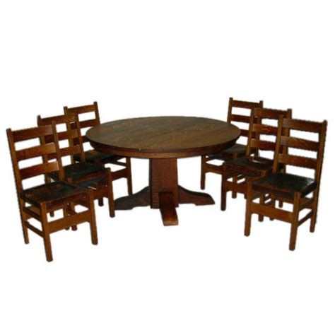 Stickley brothers quaint furniture mission oak arm chairs. Gustav Stickley Craftsman Dining Set at 1stdibs