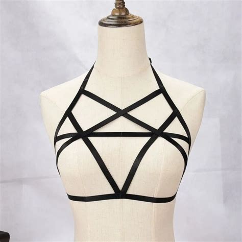 jlx harness gothic body hharness bondage body cage bra black halter elastic tops bra harajuku