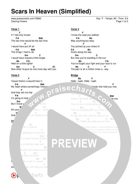 Scars In Heaven Simplified Chords Pdf Casting Crowns Praisecharts