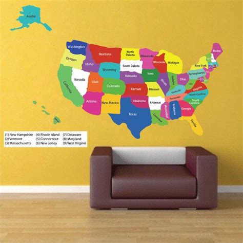 United State Map Wall Mural Decal Usa Map Art Sticker Us Map Wall