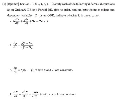 Solved Classify Each Of The Following Differential Equations Chegg Com
