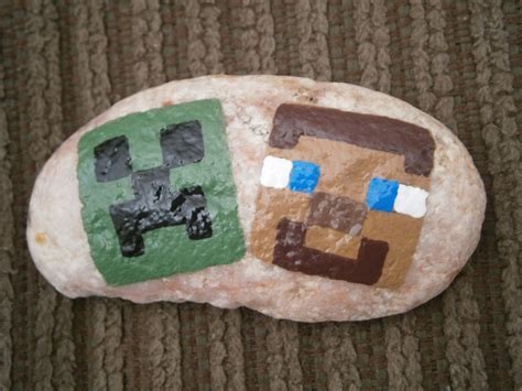 Minecraft Painted Rock Creeper And Steveshop