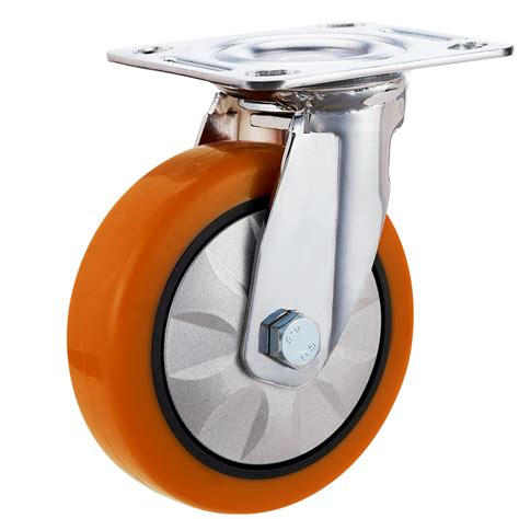 4 Inch Zinc Plated Swivel Orange Pu Wheel Medium Heavy Duty Casters For