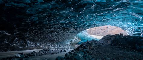 Download Wallpaper 2560x1080 Cave Ice Stones Nature Blue Dual Wide
