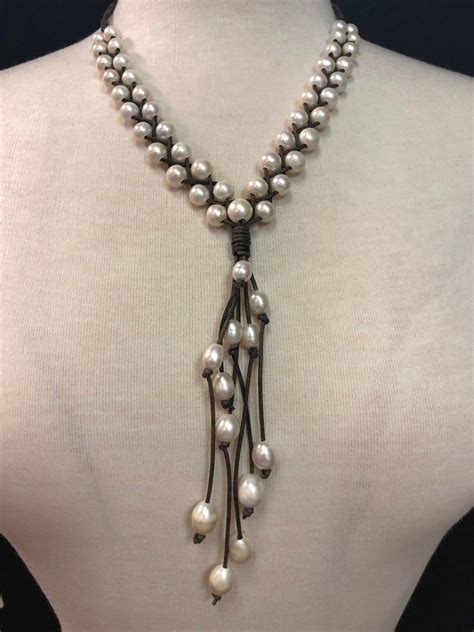 Made In Usa Genuine Leather And Freshwater Pearl Necklace Etsy