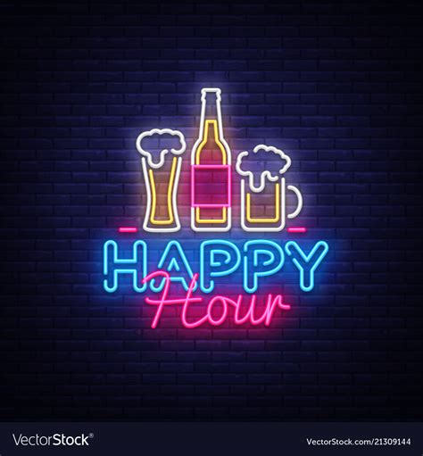 Happy Hour Neon Sign Hour Design Royalty Free Vector Image