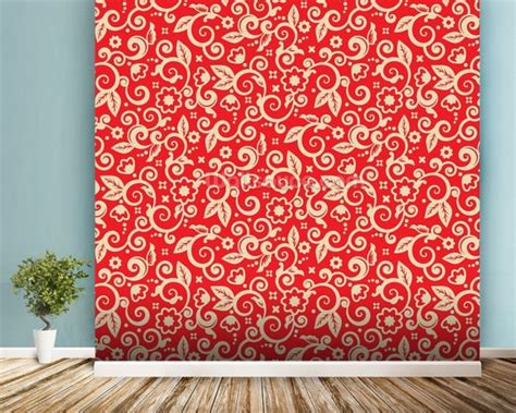 Floral Red And Gold Wallpaper Wall Mural Wallsauce Uk