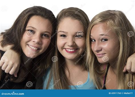 Young Happy Teenager Girls Hugging Each Other Stock Image Image Of
