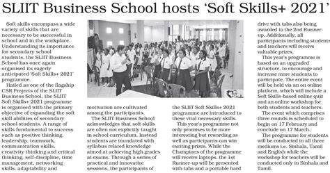 sliit business school hosts soft skills 2021 daily ceylon today 15 02 2021 sliit