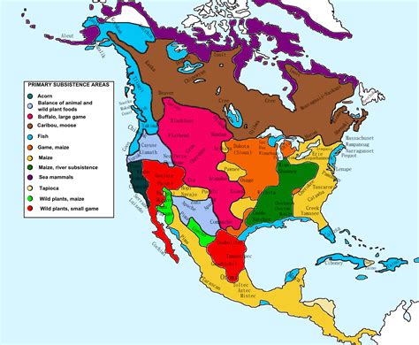 Native North American Cultural Groups And Subsistence Areas Circa 1500