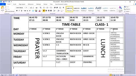 How To Make Time Table For School In Microsoft Word Simple Class