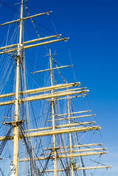 Mast With Sails Of An Old Sailing Vessel Stock Image Image Of