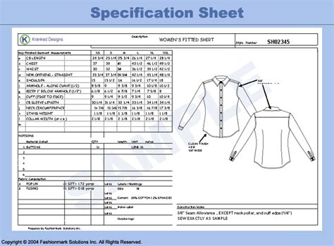 Specification Sheets Tech Pack Cost Sheet Garment Manufacturing