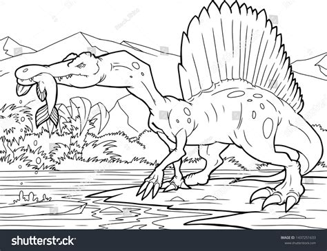 Stock Vektor „coloring Book Spinosaurus Dinosaur Coloring Page Bez