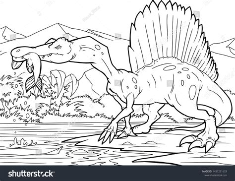 Coloring Book Spinosaurus Dinosaur Coloring Page Stock-vektor