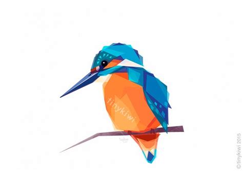 Kingfisher Geometric Print Original Illustration By Tinykiwiprints