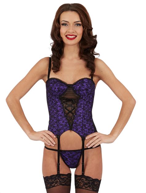 Corset Style Basque Black Lace Overlay And Matching G String Ladies Gorgeous Satin Ebay