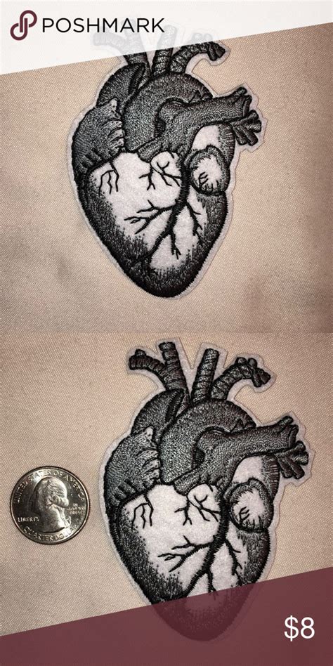 anatomical human heart iron on patch embroidered iron on patch anatomical human heart gray new