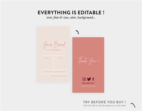 Product Tag Template For Small Business Product Hang Tag Etsy