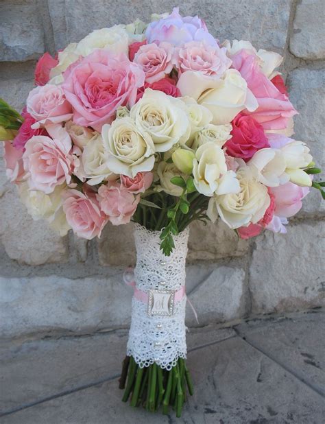 Bridal Bouquet With Pink Peonies White Patience Garden Roses Pink O