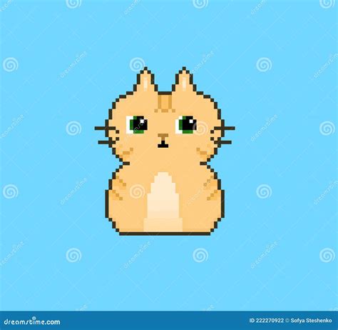 Cute Pixel Fat Cat Orange Kitty Simple Art Stock Vector