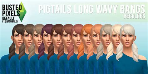 Busted Pixels Pigtails Long Wavy Bangs Hairstyle Sims 4 Hairs